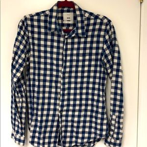 Zara men blue and white plaid shirt